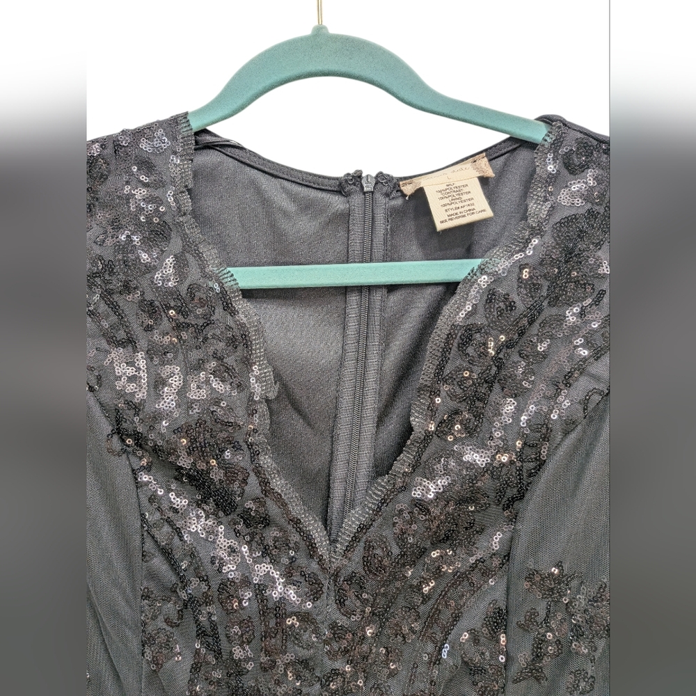Altar'd State Black Sequin Lace Formal Flare Wide Legged Flowy Jumpsuit NWT - Picture 8 of 12
